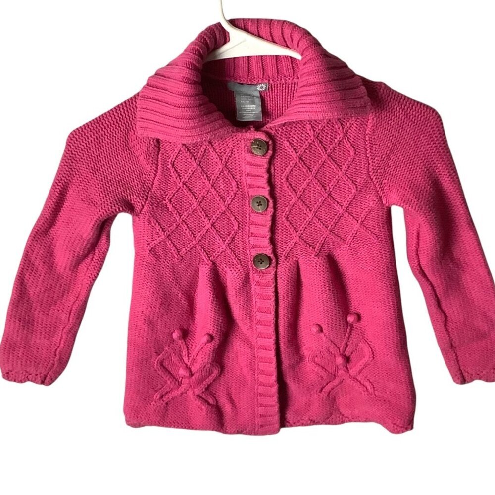 Girls Pink Knit Cardigan Sweater‎ Size M 5-6 Diamond Pattern Button Front